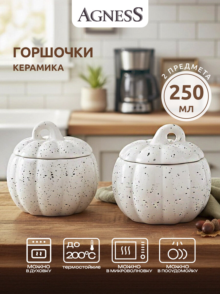 Горшочки для запекания Agness "Тыква" 2 шт по 250 мл — фото 1