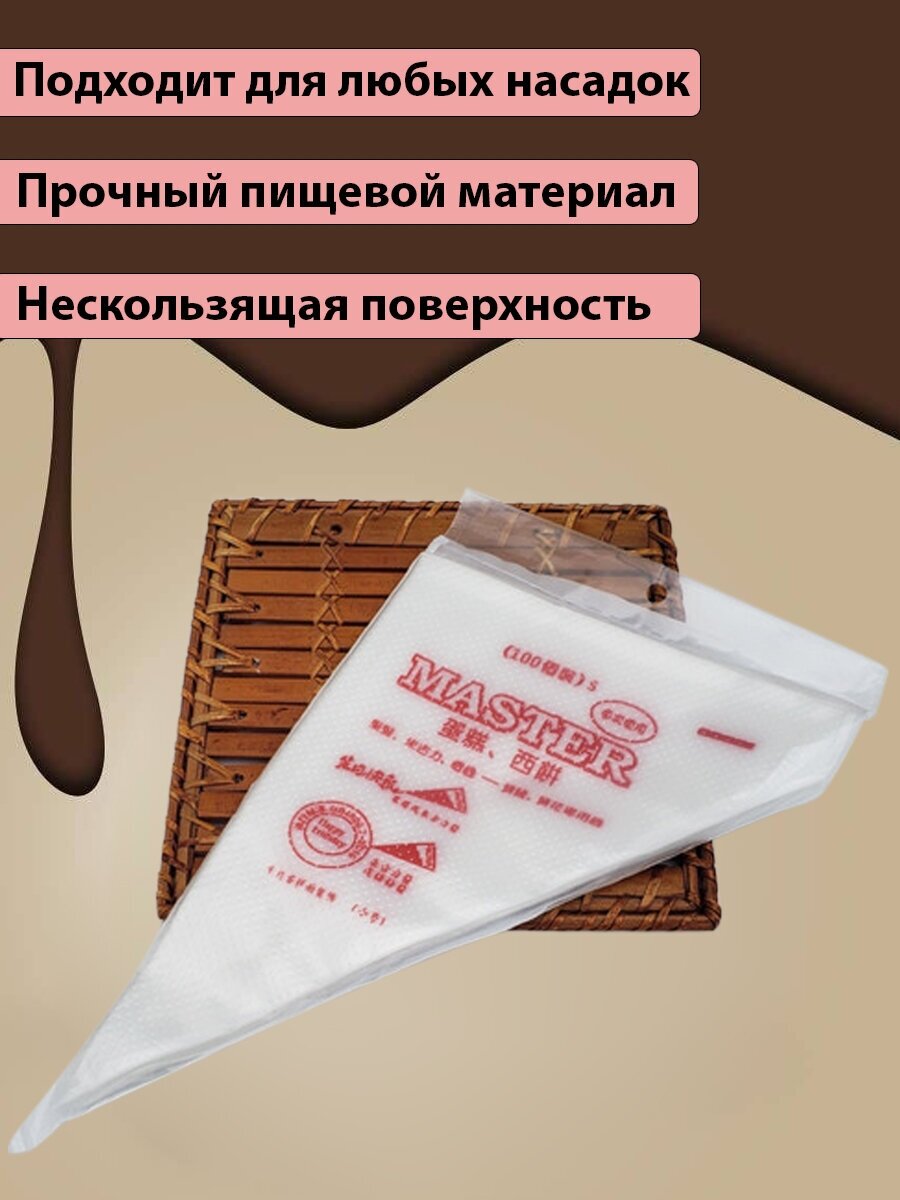 Набор одноразовых кондитерских мешков из 100 шт/пакет кондитерский размер М 31 см. — фото 2