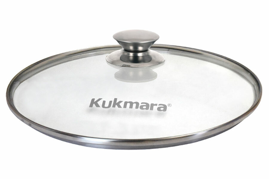 Крышка стеклянная Kukmara 26 см, с ободом и ручкой из нержавеющей стали, деколь, серая (с26т112) — фото 1