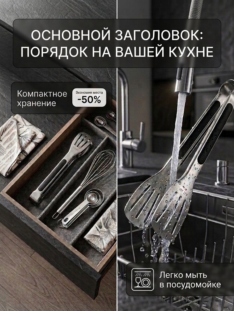 Щипцы кухонные с прорезиненной ручкой Food Clip, 24 см, черный — фото 2
