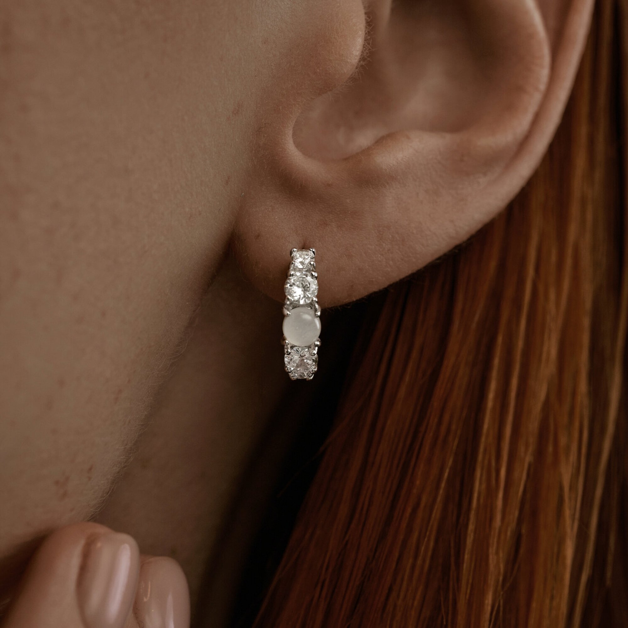 Серьги Diamant online, серебро, 925 проба, родирование, лунный камень, фианит — фото 2