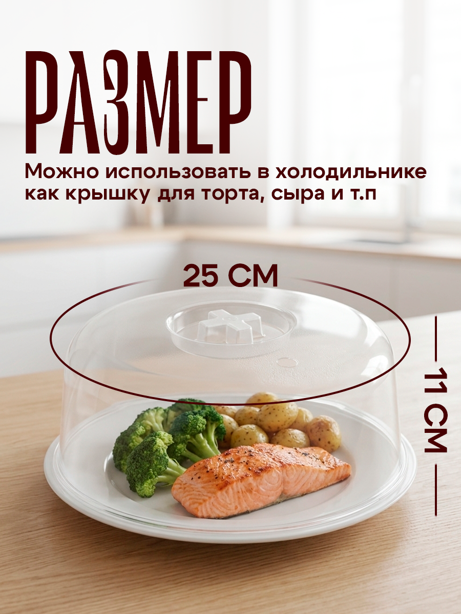 Крышка для СВЧ-печи SparkPlast, d=25 см, h=10.5 см, цвет прозрачный — фото 2