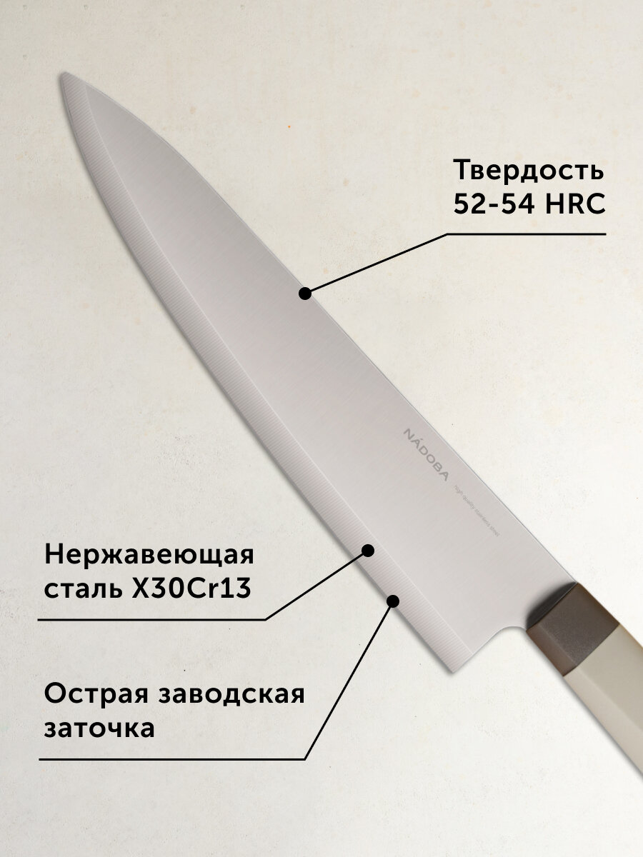 Нож кухонный, шеф нож, для нарезки мяса, рыбы и птицы, 20см, NADOBA — фото 2
