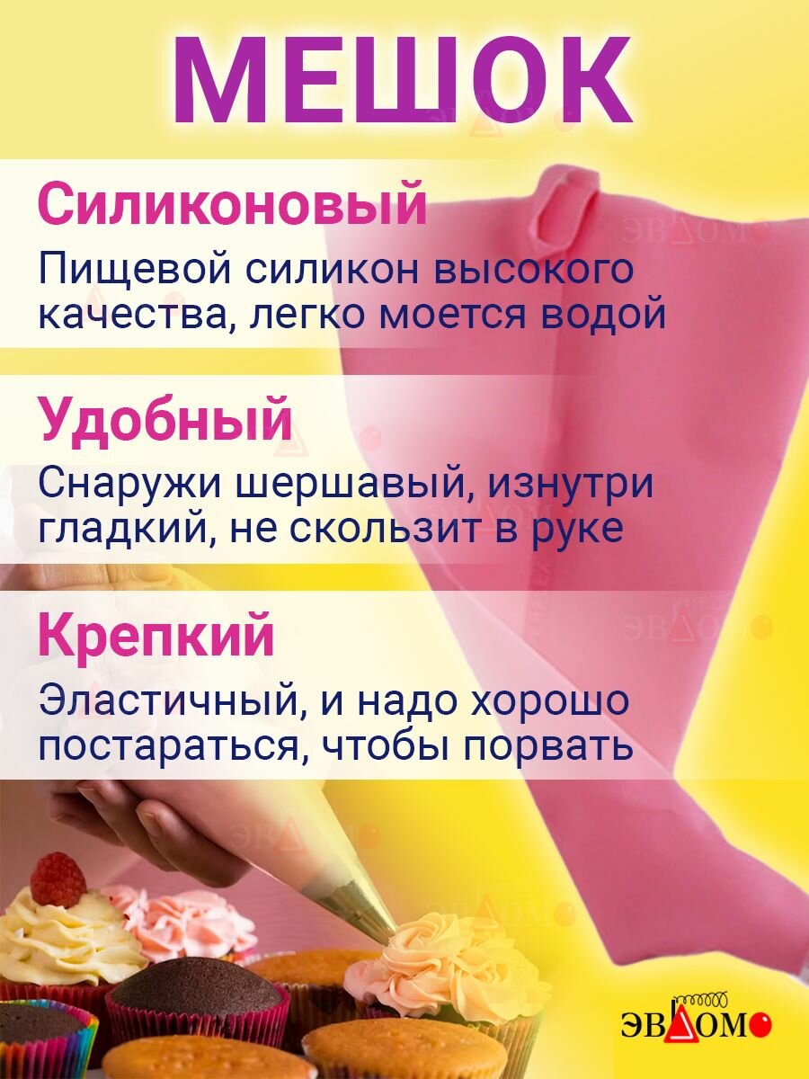 Кондитерский мешок с насадками многоразовый, силиконовый, набор 12 кондитерских насадок — фото 2