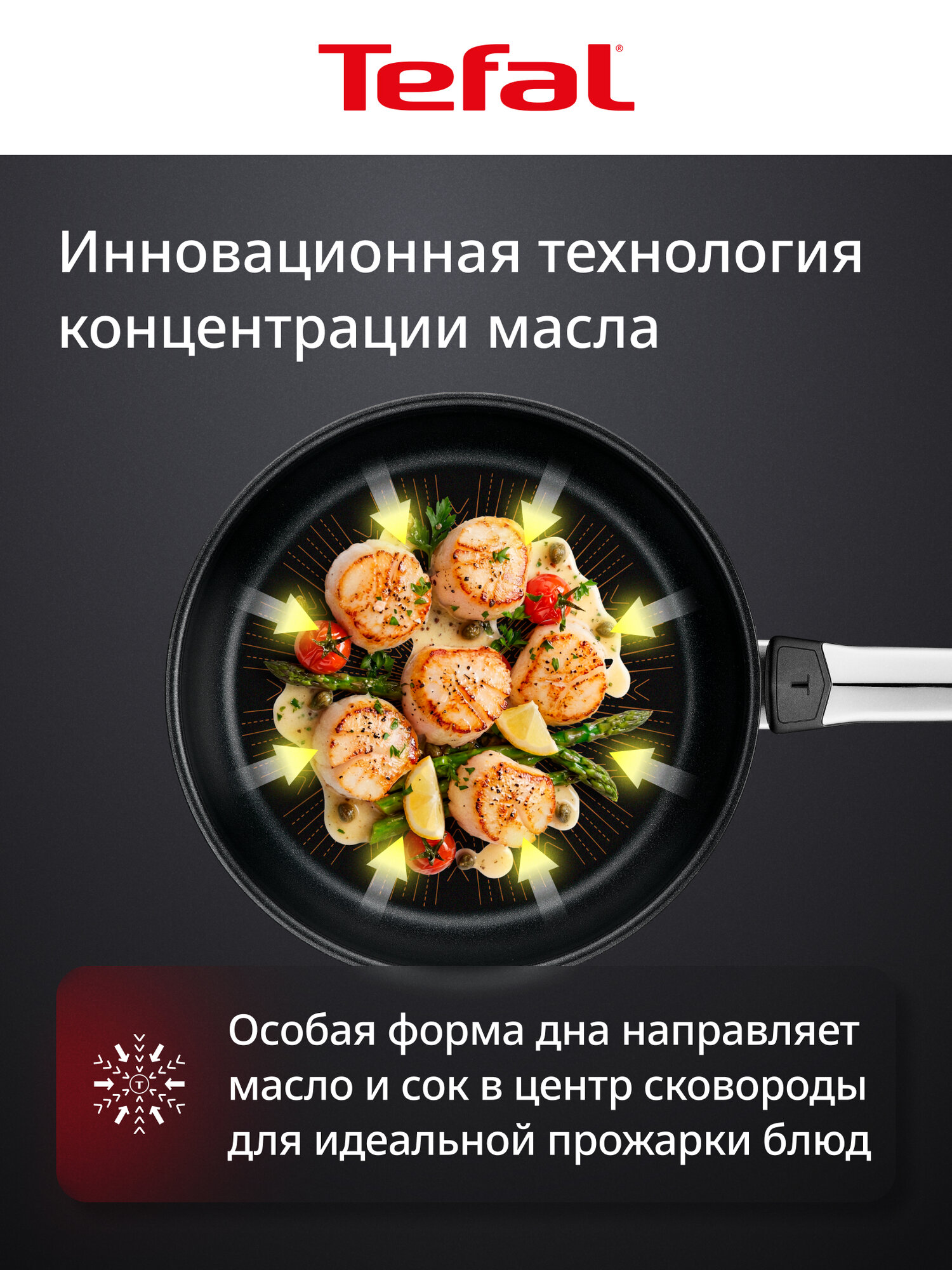 Сковорода Tefal Emotion+ Flavors G7600445 24 см, премиальная нержавеющая сталь, антипригарное покрытие Extra Life, индикатор нагрева Thermo-Signal — фото 2