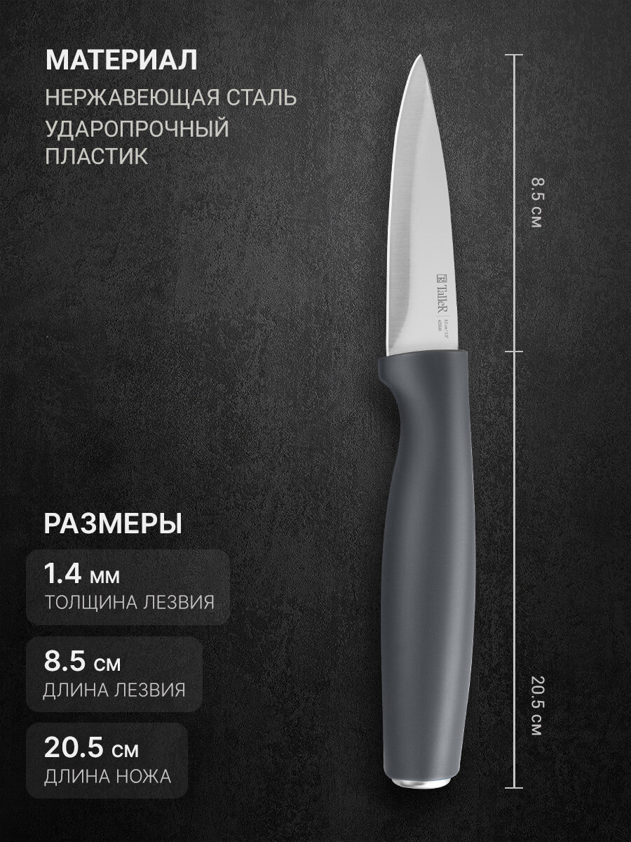 Нож кухонный для чистки TalleR Акцент TR-22086, лезвие 8.5 см, нержавеющая сталь — фото 2